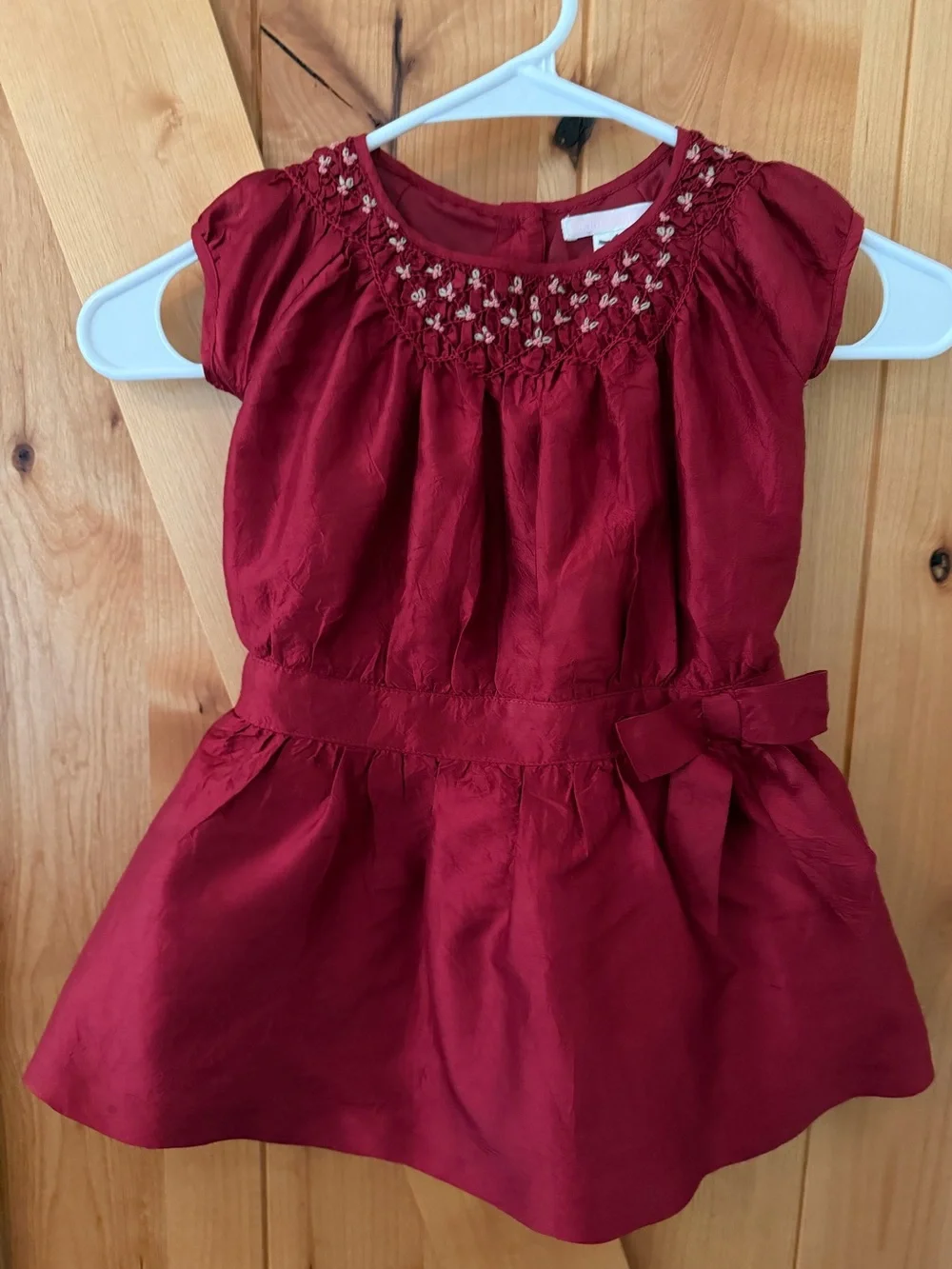 Janie and Jack Burgundy Silk Party Dress 12–18M Smocked Floral Holiday